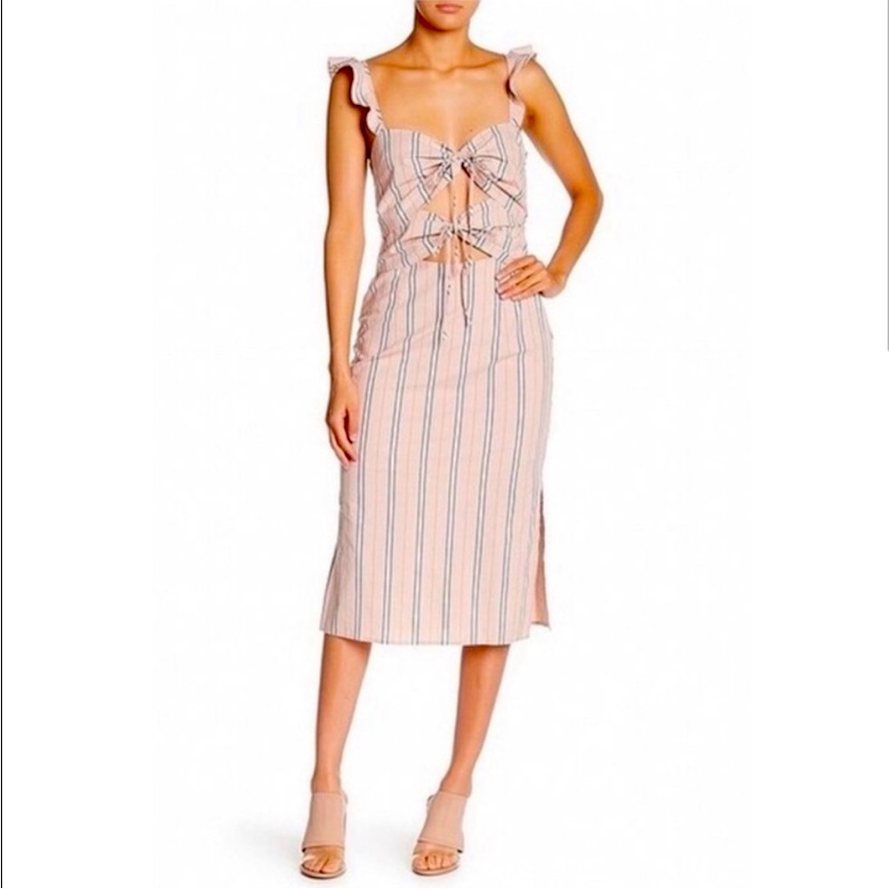 Wayf Where Are You From Womens Verona Striped Dress M Tie Front Cutout P…